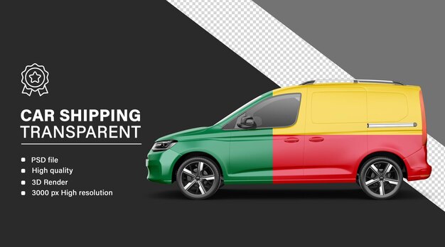 Envío de automóviles en 3D con bandera de Benín aislada en un fondo transparente