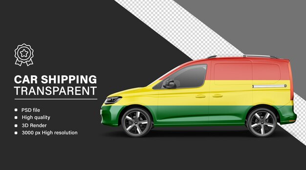 Envío de automóviles en 3D con la bandera de Bolivia aislada en un fondo transparente