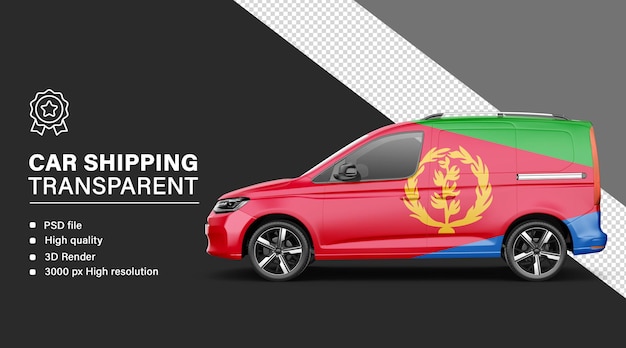 Envío de automóviles en 3D con bandera de Eritrea aislada en un fondo transparente