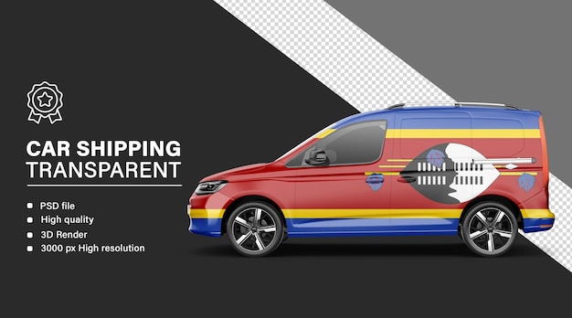 Envío de automóviles en 3D con la bandera de Eswatini aislada en un fondo transparente