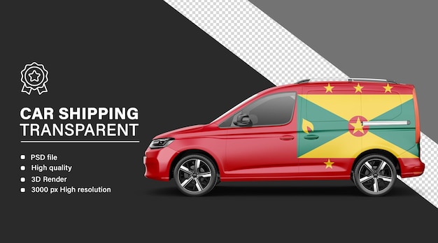 Envío de automóviles en 3D con bandera de Granada aislada sobre un fondo transparente