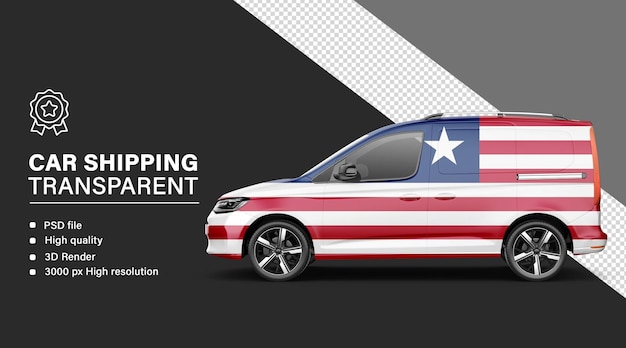 Envío de automóviles en 3D con la bandera de Liberia aislada en un fondo transparente