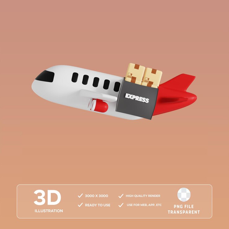 Envío expreso de PSD por avión Ilustración 3D