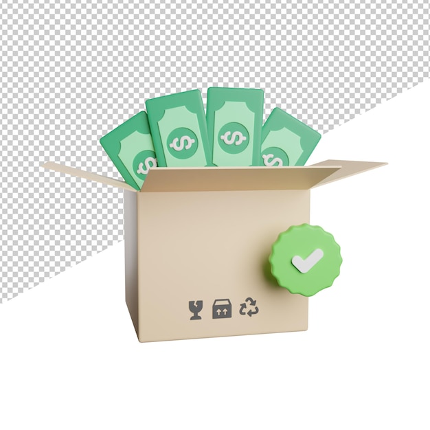Envío gratis Dinero vista frontal 3d renderizado icono ilustración sobre fondo transparente