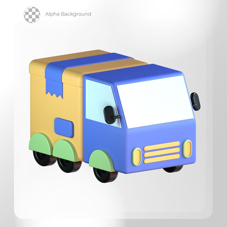 PSD envío de logística de camiones de reparto de compras en línea modelo 3d