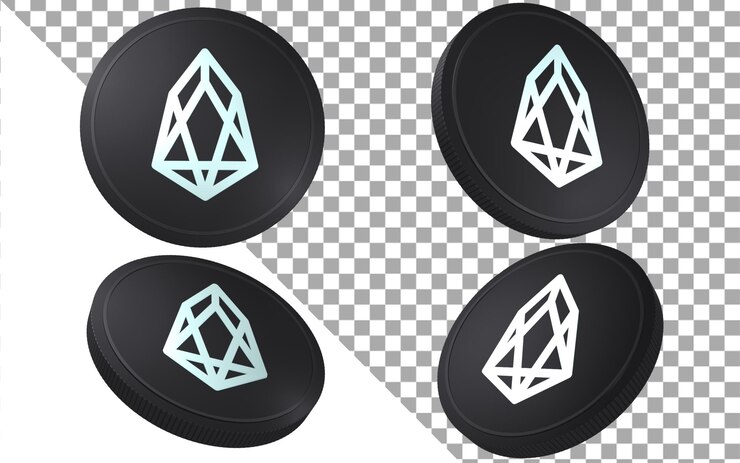 PSD eos 3d-render-illustration münz-token-kryptowährungs-logo-symbol