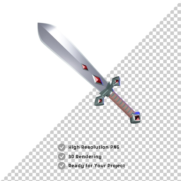 Épée de jeu 3D avec fond transparent en pierre rouge