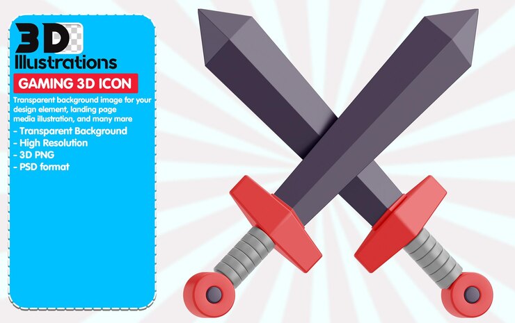 PSD épées avant icône illustration de rendu 3d