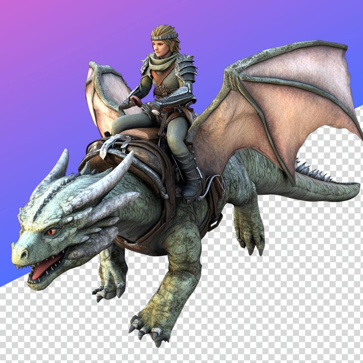 PSD epic dragon rider avatar png para juegos de fantasía
