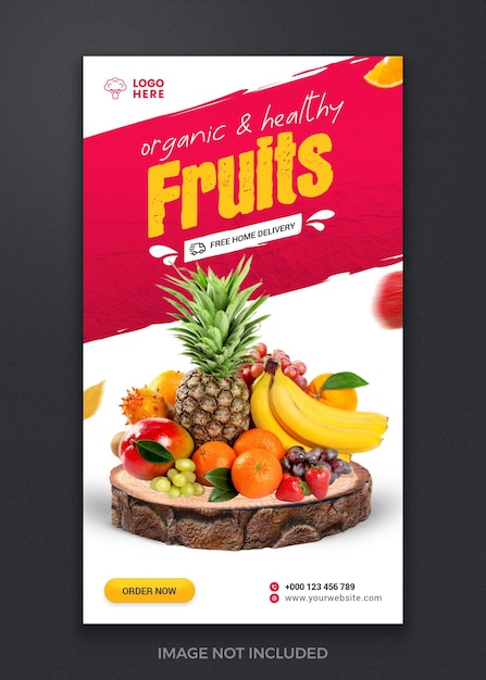 PSD Épicerie frais bio et sains légumes fruits aliments instagram histoires facebook conception de modèle