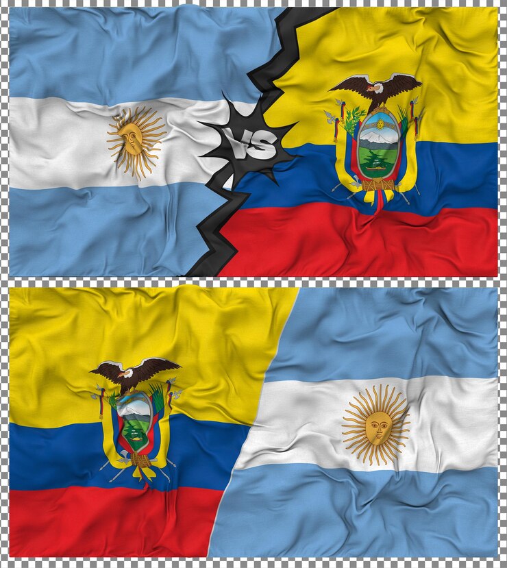 PSD equador versus argentina meia bandeira combinada textura de tecido 3d rendering
