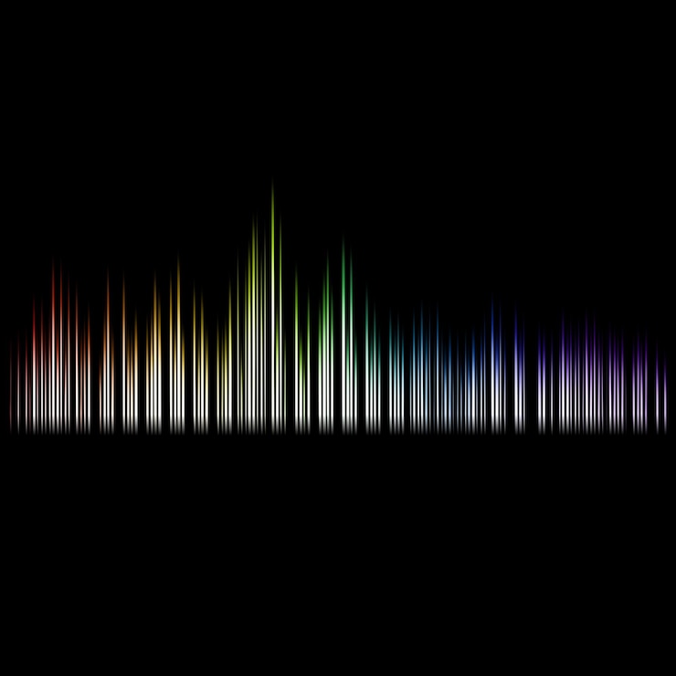 PSD equalizzatore di onde sonore spettro luminoso concetti musicali tecnologia digitale a neon leggero