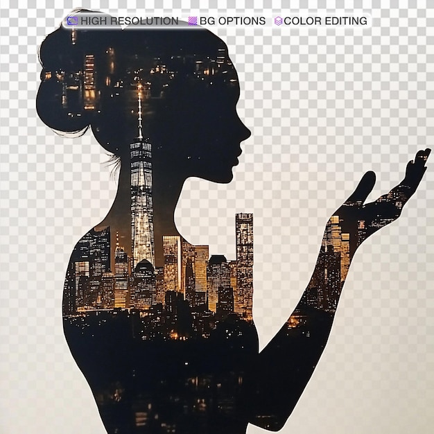 Equilíbrio de empoderamento Mulheres Mão Camas Silhueta do horizonte da cidade