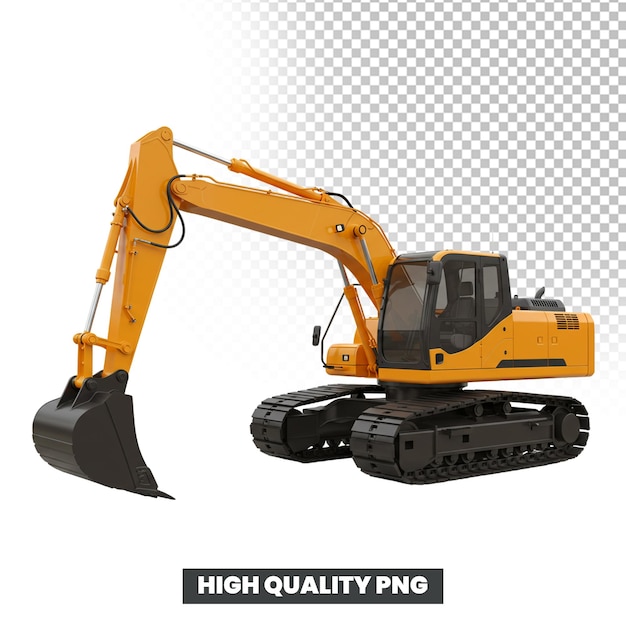 Equipamento de construção renderizado em 3D de escavadora amarela