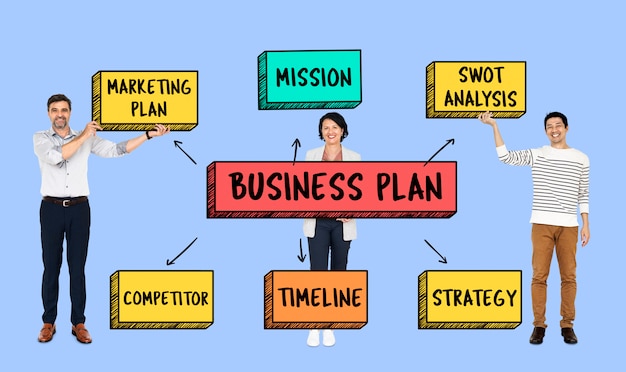 Équipe avec un plan d&#39;affaires