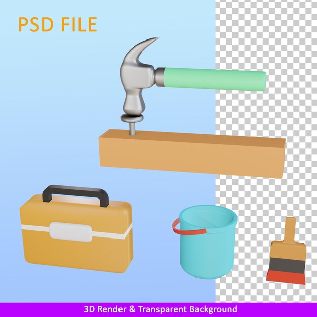 PSD Équipement de bricoleur de rendu 3d