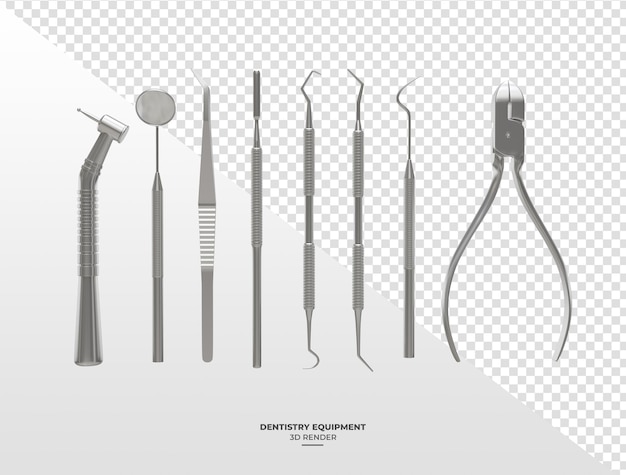 Equipement dentaire en rendu 3D avec fond transparent
