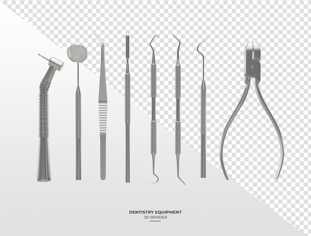 PSD equipement dentaire en rendu 3d avec fond transparent