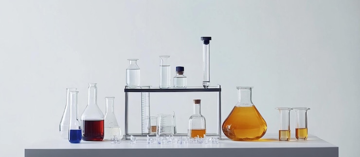 PSD équipement de laboratoire avec des liquides colorés