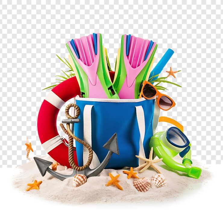 PSD équipement de plage et accessoires dans le sac à dos sac à dos de voyage