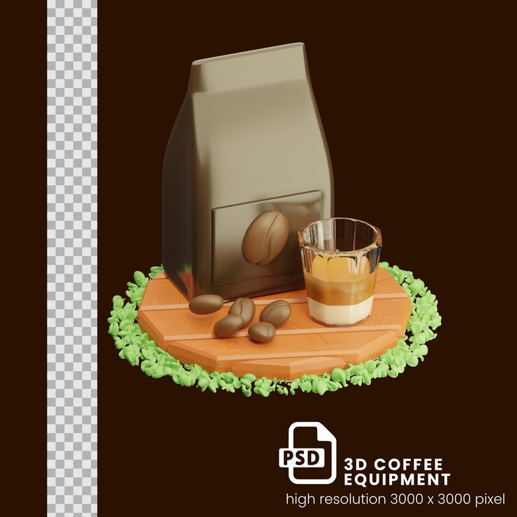 PSD equipo de café ilustración 3d