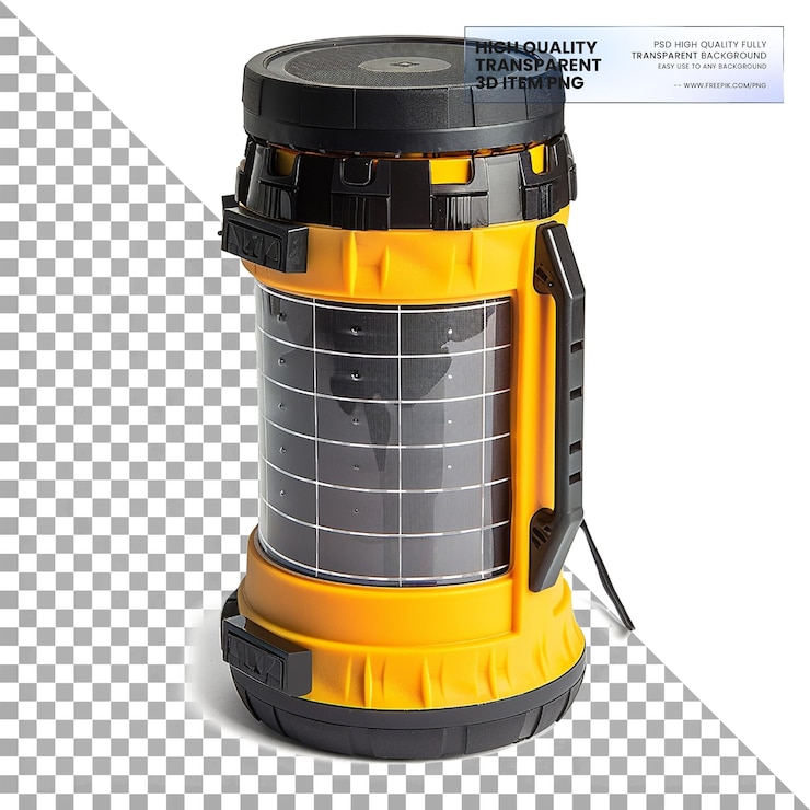 PSD equipo de camping portátil de tamaño compacto para viajes con energía solar en un fondo transparente