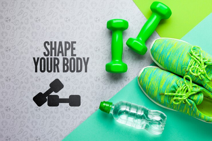 PSD equipo de clase de fitness y botella de agua.