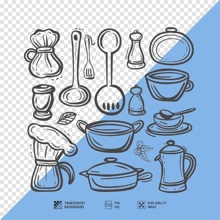 PSD equipo de cocina conjunto imagen sin fondo calidad hd
