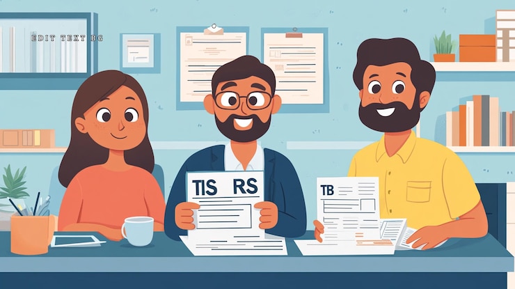 PSD equipo diverso feliz revisando documentos en el escritorio de la oficina
