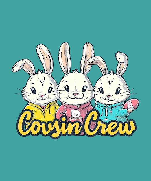 PSD el equipo de easter cousin squad boys tiene conejos lindos y huevos de conejo de pascua.