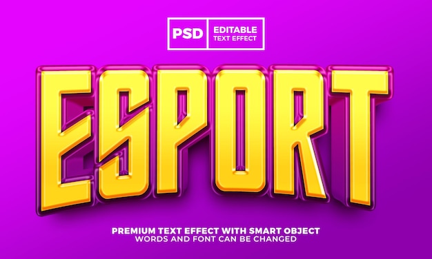Equipo de esport plantilla de logotipo amarillo púrpura efecto de texto editable 3d psd premium
