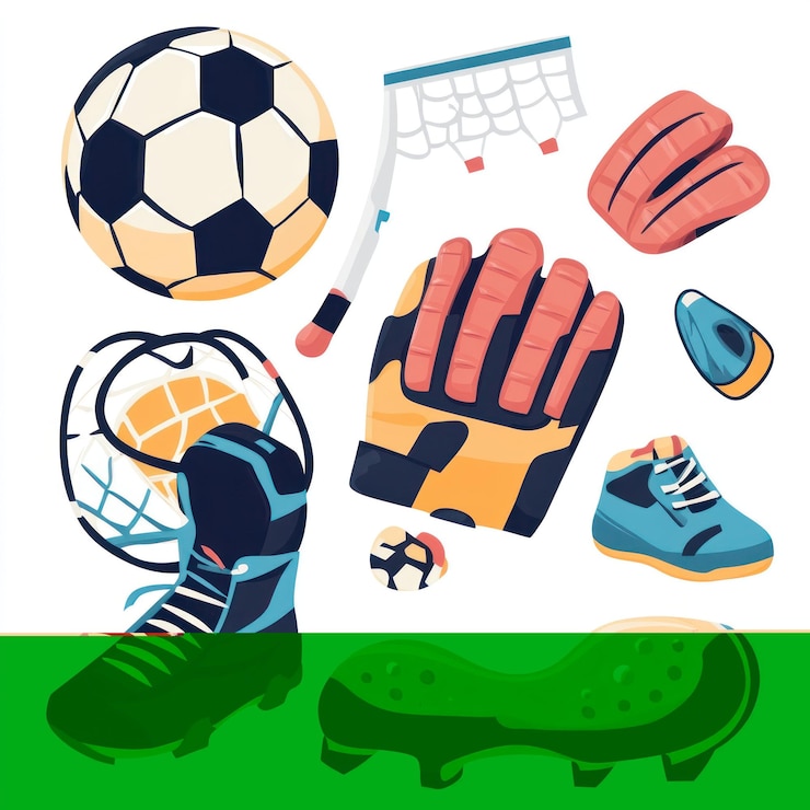 PSD equipo de fútbol botas guantes y pelota