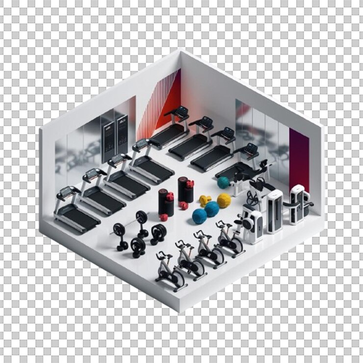 PSD equipo de gimnasio isométrico renderizado en 3d ideal para proyectos de fitness y estilo de vida activo