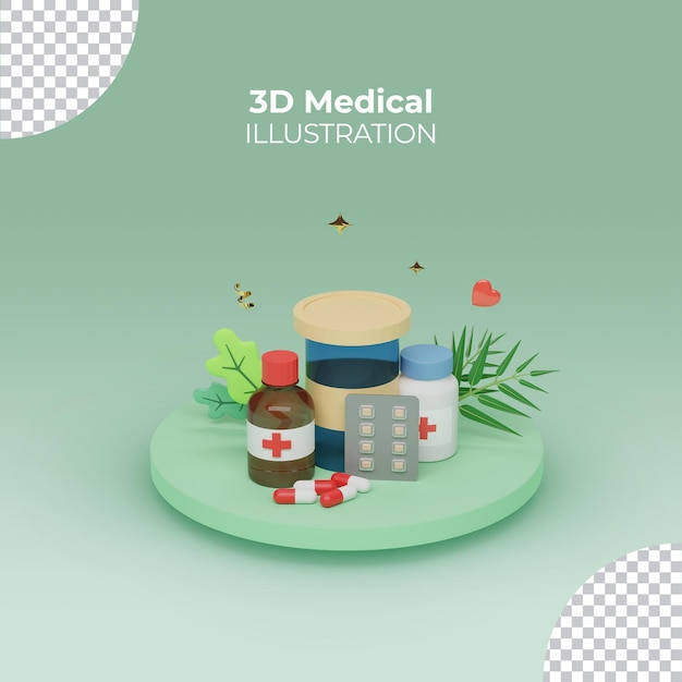 Equipo médico 3d ilustración de medicina realista