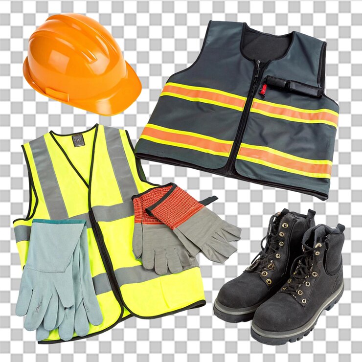 PSD equipo de seguridad de los trabajadores de la construcción aislado sobre un fondo transparente