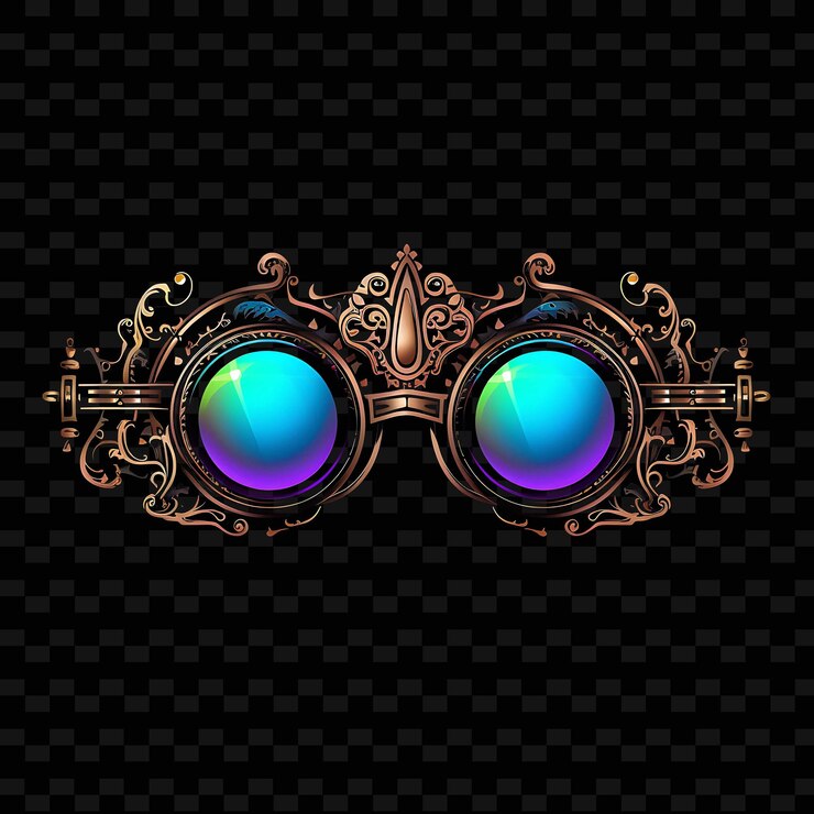 PSD era victoriana steampunk líneas de neón iridiscentes gafas púrpura png formas y2k artes de luz transparentes