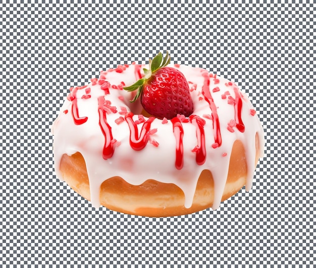 Erdbeeren-Frosted-Donut isoliert auf durchsichtigem Hintergrund