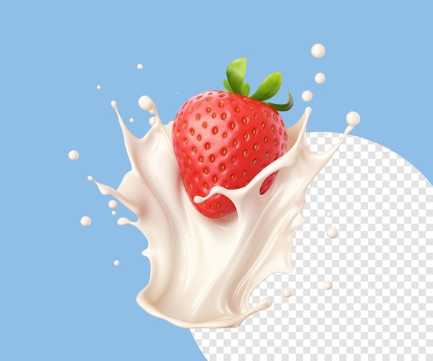 PSD erdbeeren- und milch- oder fruchtjoghurt-splashcreme transparenter hintergrund generativ ai