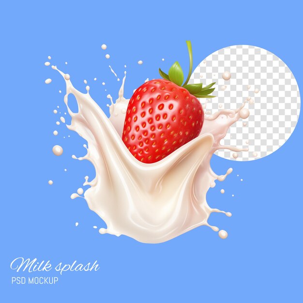 PSD erdbeeren- und milch- oder fruchtjoghurt-splashcreme transparenter hintergrund generativ ai