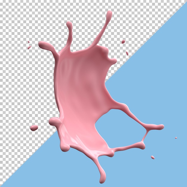 Erdbeermilchspritzer isolierte Packungsflüssigkeit oder Joghurtspritzer, Beschneidungspfad einschließen. 3D-Darstellung.
