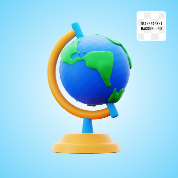 Erdglobus-Karte Geographie-Lektion zurück zur Schule 3D-Ikonen-Illustration Rendering-Design