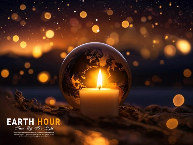 PSD erdstunden-globus und medien-sozialpost mit dem earth hour-konzept 3d-illustration