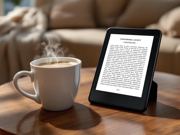 PSD ereader mockup tiempo de lectura acogedor