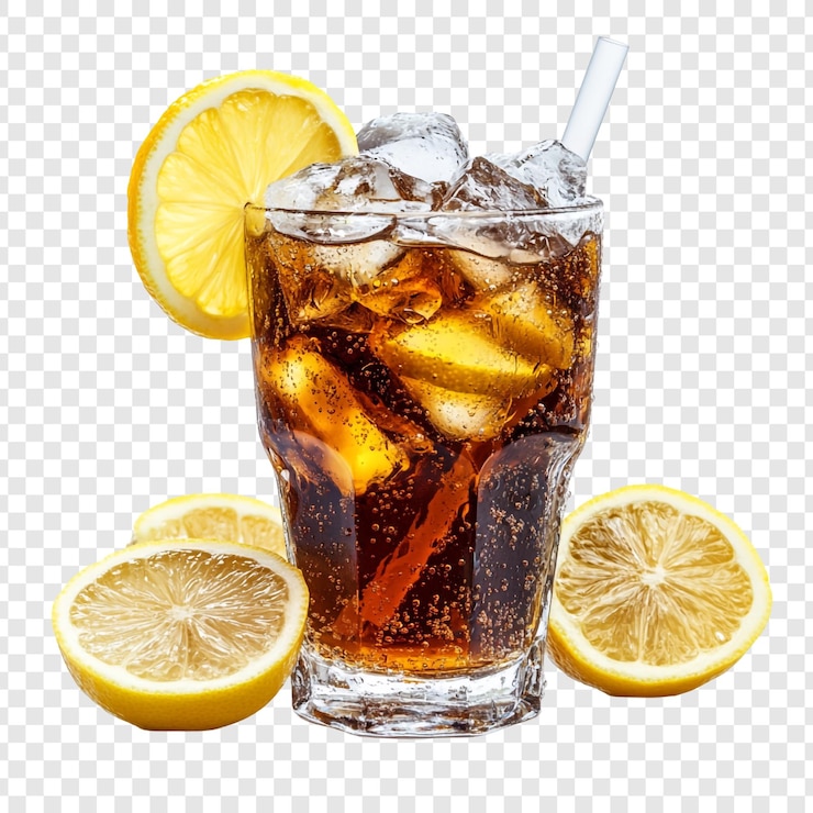 PSD erfrischende cola mit zitrone und eis