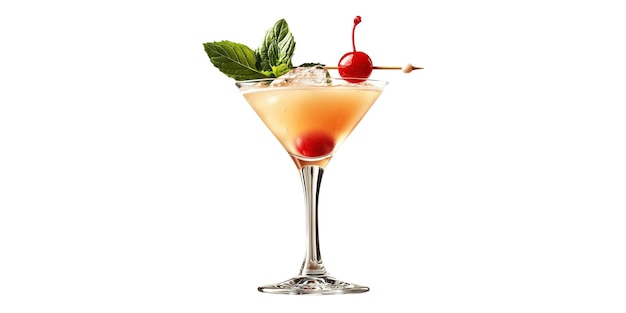 Erfrischender Cocktail mit Minze- und Kirschgarniere, isoliert auf durchsichtigem Hintergrund