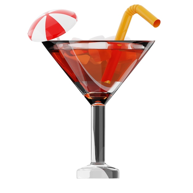 Erfrischender Cocktail mit Regenschirm und Stroh in einem Glas