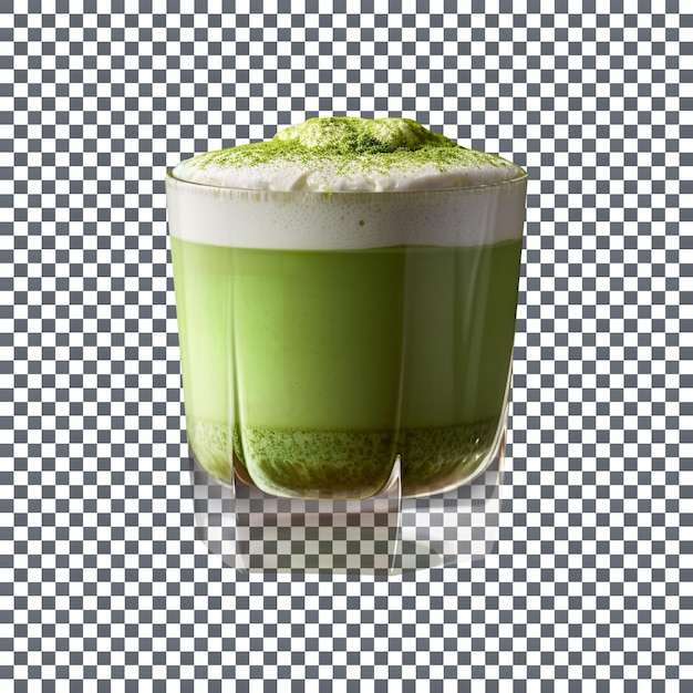 PSD erfrischendes matcha-latte-glas aus kokosnuss auf durchsichtigem hintergrund