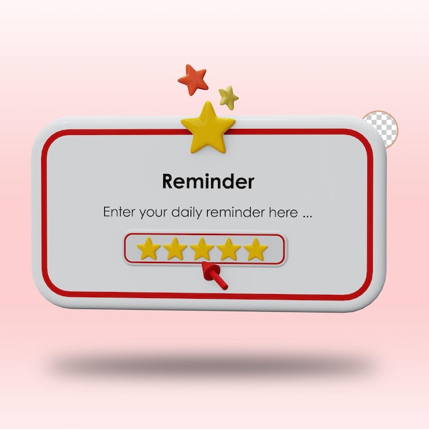 Erinnerungsbenachrichtigung für sternebewertung in 3d-mockup-vorlage