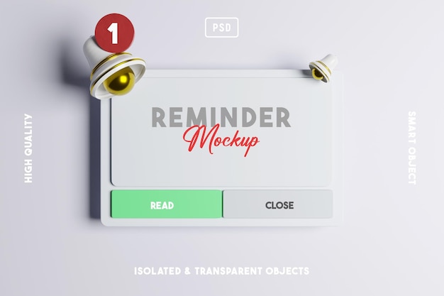 PSD erinnerungsbenachrichtigung mockup interface 3d gerendert