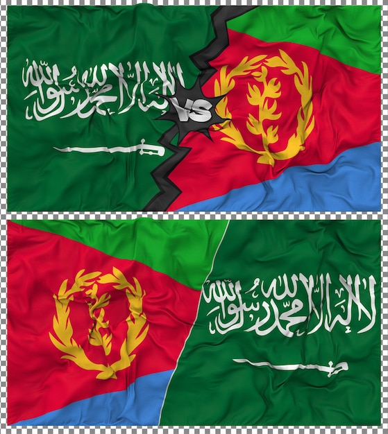 Eritrea contra Arabia Saudita Media bandera combinada con textura 3D de la tela y el golpe